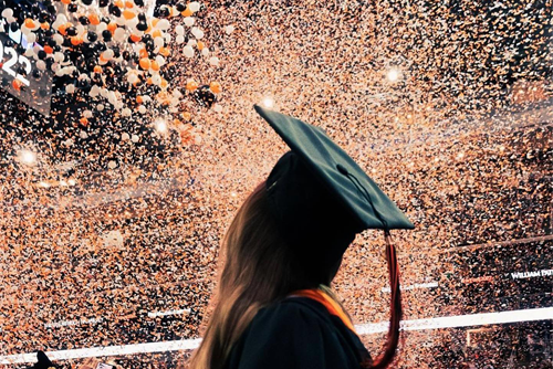balloons & confetti dropped on graduates